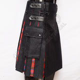 Black Cotton With Macpherson Tartan Hybrid Utility Kilt