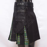 Decent Black Cotton With Irish Tartan Hybrid Utility Kilt