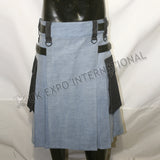 Blue Indigo Denim With Black Pockets Utility Kilt