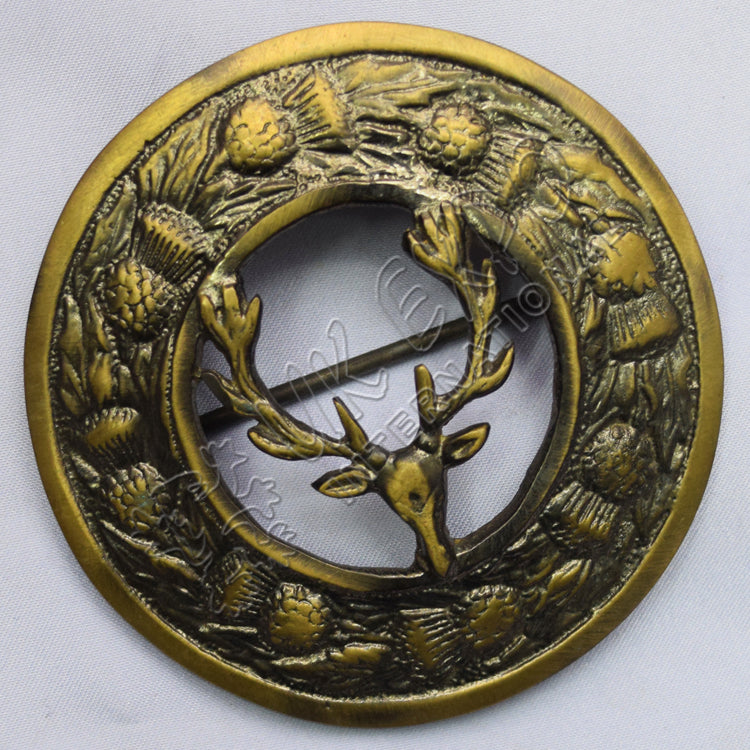 Brass Antique Thistle Knot With Stage Brooch