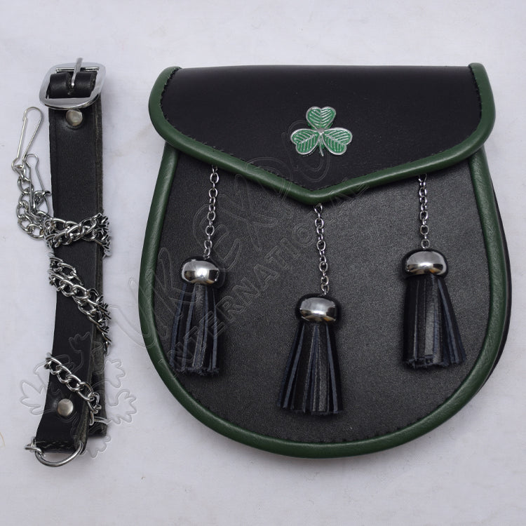Black Leather Semi Dress Irish Shamrock Sporran