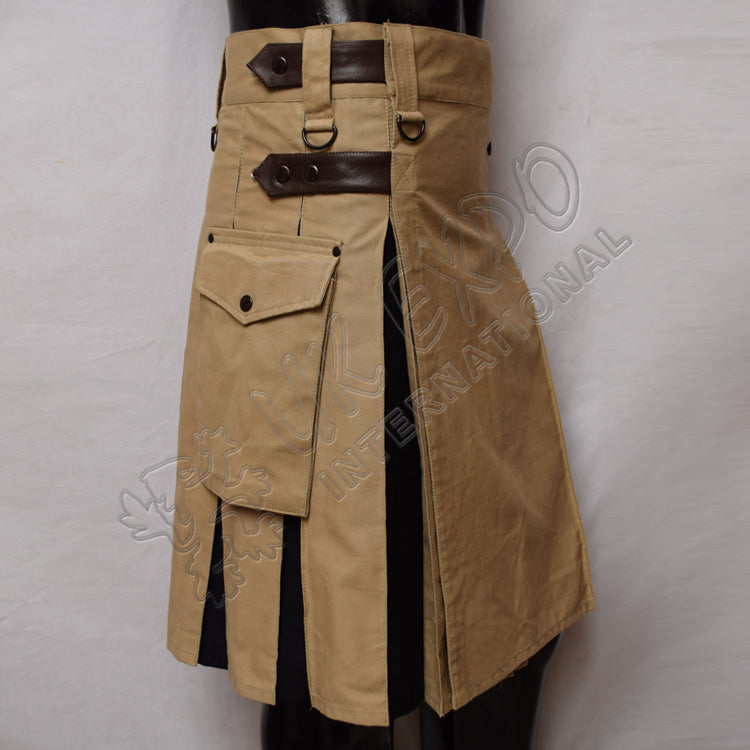 Khaki With Black Hybrid Utility Kilt