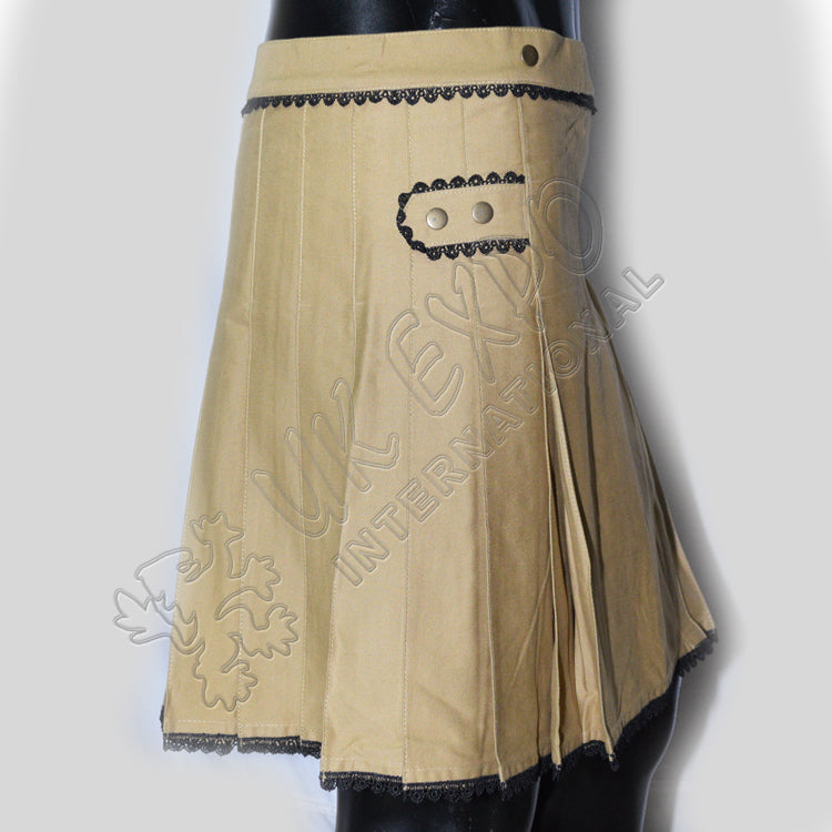 Ladies Khaki PC With Black Lace Utility Kilt