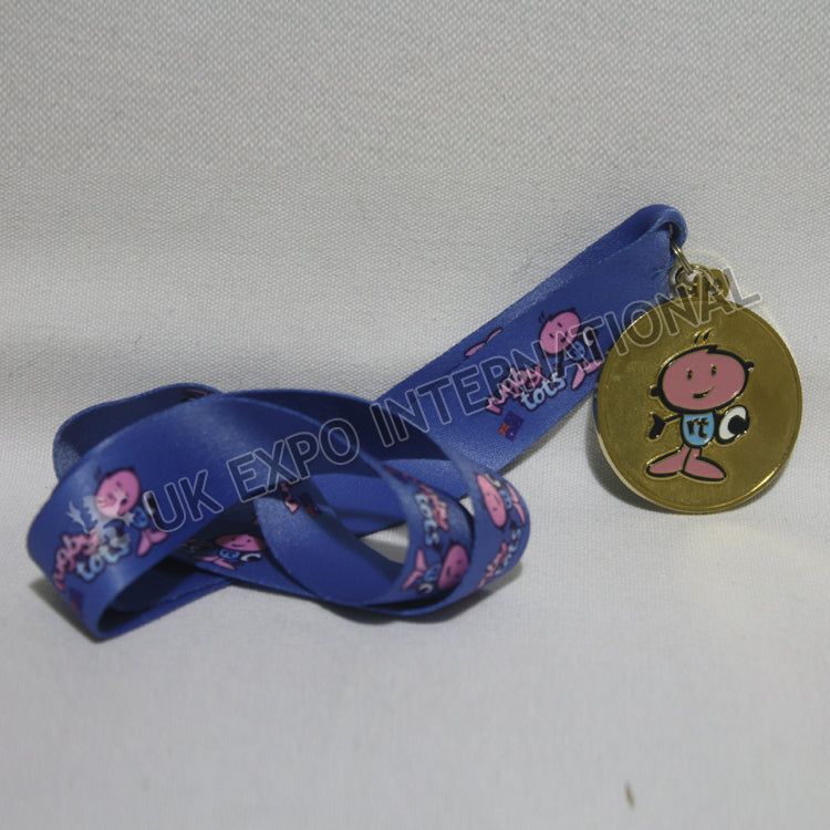 Kids Brass Medal with Blue Ribbon