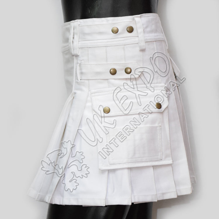 Ladies Utility Kilt White Cotton