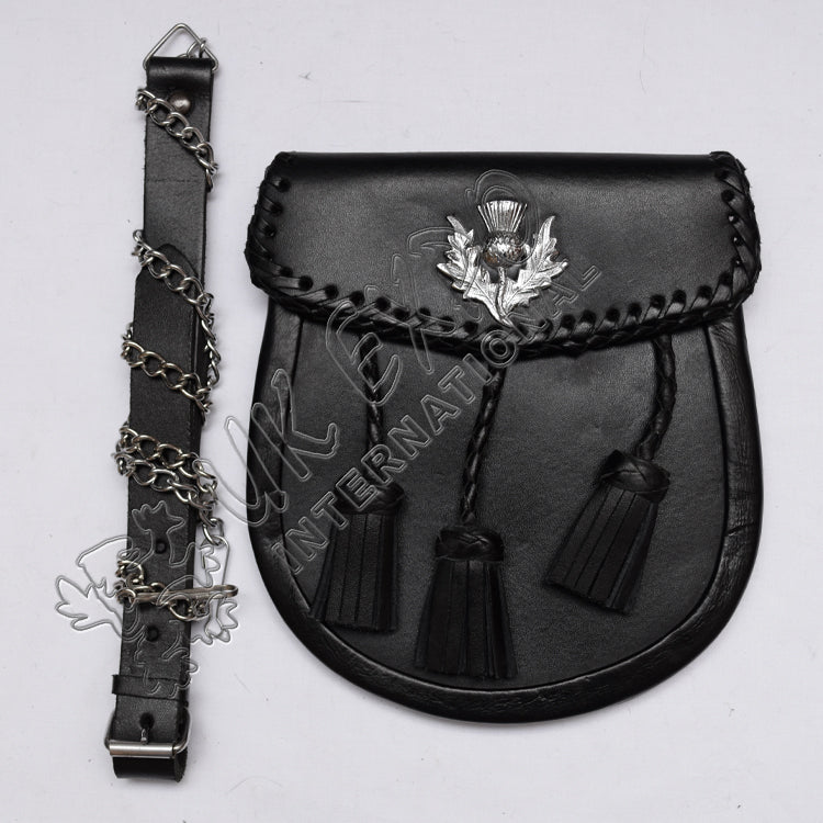 Knotwork Thistle Black Leather Day Wear Sporran