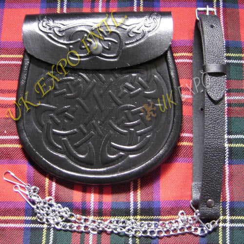 Luxury Engraved Black Leather Sporran