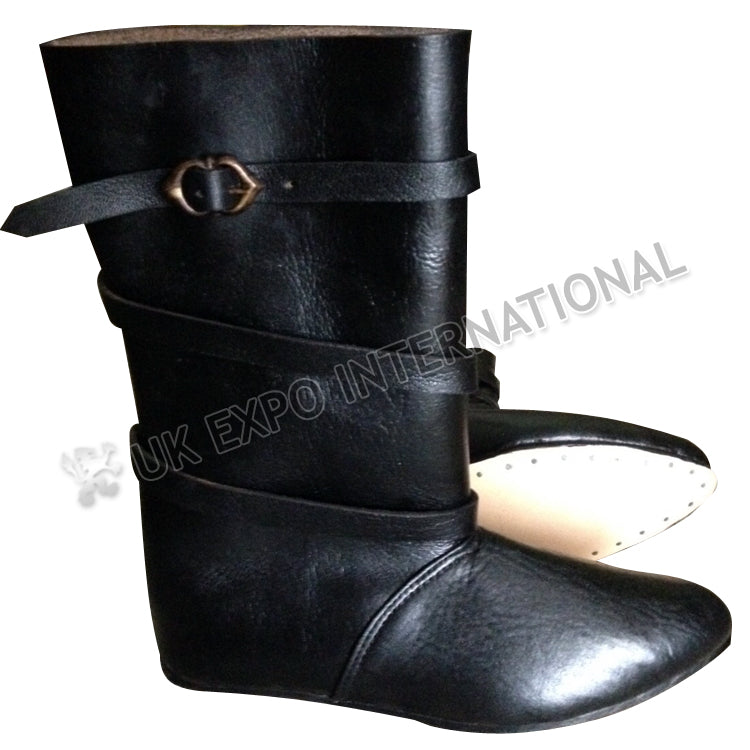 Black Leather Jorvik Viking Medieval Shoes