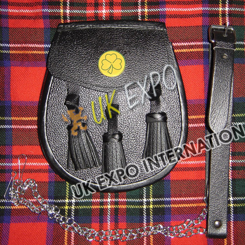 Charm Black Leather Shamrock Badge Sporran