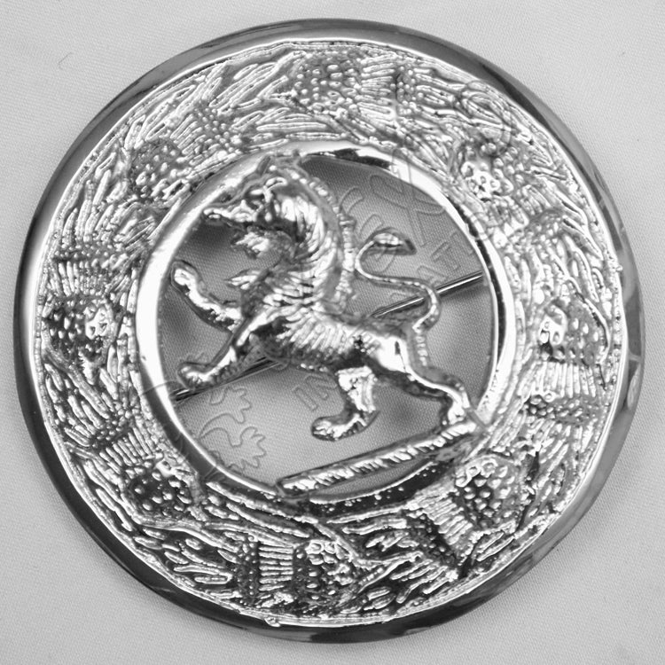 Lion Badge With Thistle Moulded Brooch