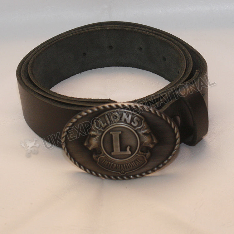 Lions Club Black Antique Buckle With Leather Belt Wide