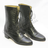 Black Leather Victorian Style Lace Up Ankle Boots