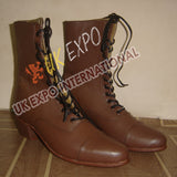Civil War Lace Up Brown Leather Military Boots