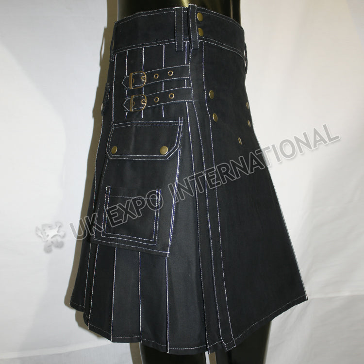 White Thread Magic Black Utility Kilt