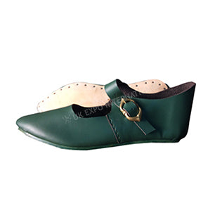 Green Leather Medieval Style Latchet Shoes