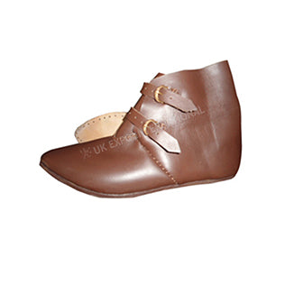 Brown Leather Medieval Style Buckle Strap Half Boots