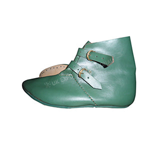 Green Leather Buckle Medieval Shoes