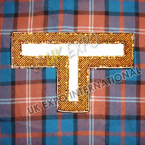 Masonic T Shape Gold Bullion Wire White Backing Badge