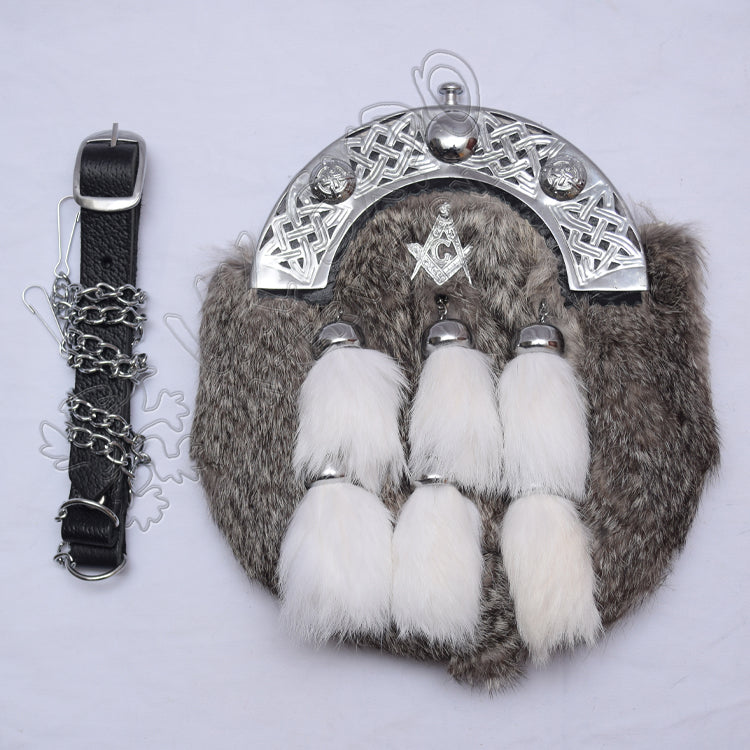 Masonic Regalia Gray Rabbit Fur Tassel Sporran