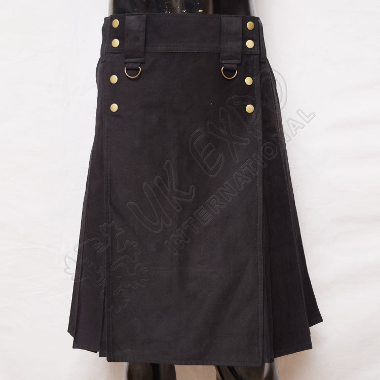 Men Sports Casual Black Utility Kilt