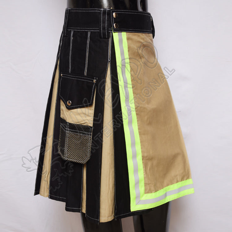 Khaki With Black Color Firefighter Tape Utility Kilt