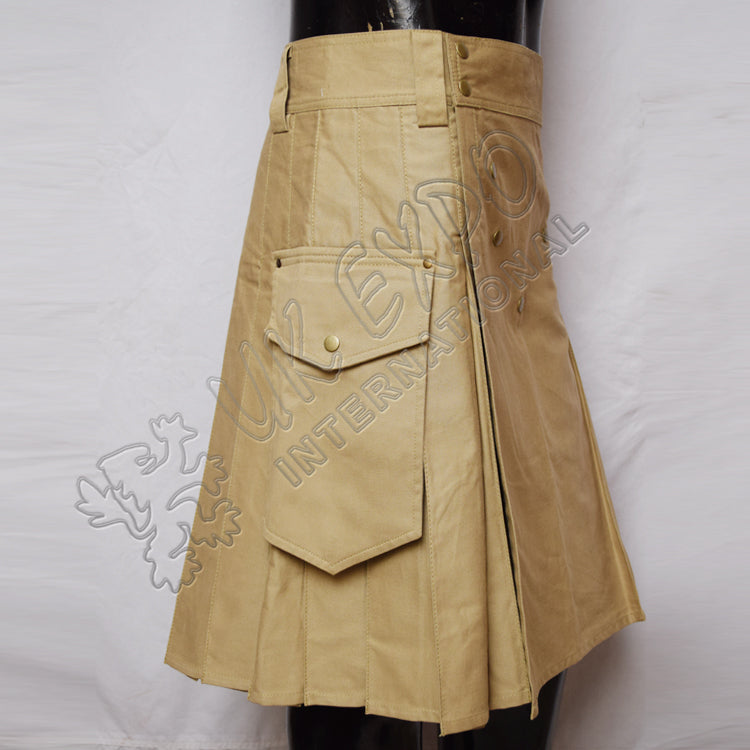 Men Khaki Utility Kilt