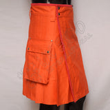 Men's Orange Color Cargo Style Utility Kilt