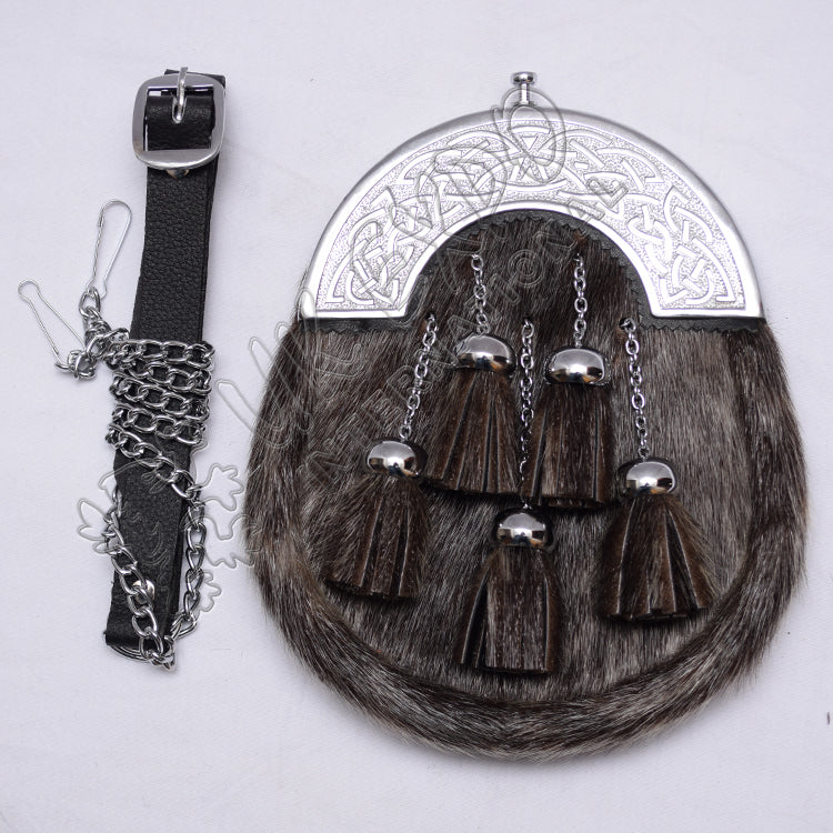 Chrome Celtic Seal Skin Full Dress Kilt Sporran