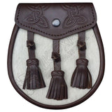 Celtic Brown Leather White Bovine Kilt Sporran