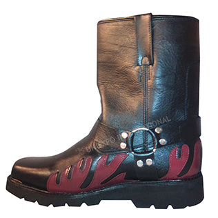 Red Flame X Element Black Leather Harness Motorcycle Boots