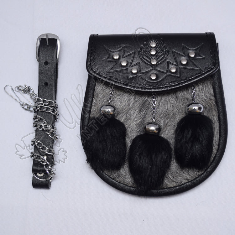 Black Leather Semi Dress Multi Gray Sporran