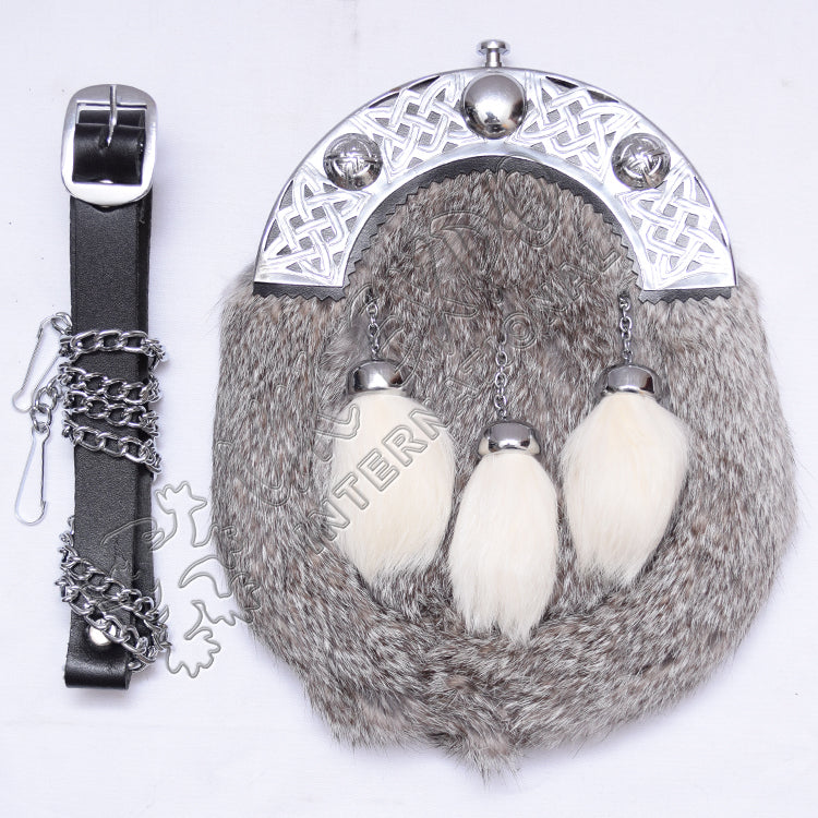 Celtic Gray Rabbit Fur Sporran