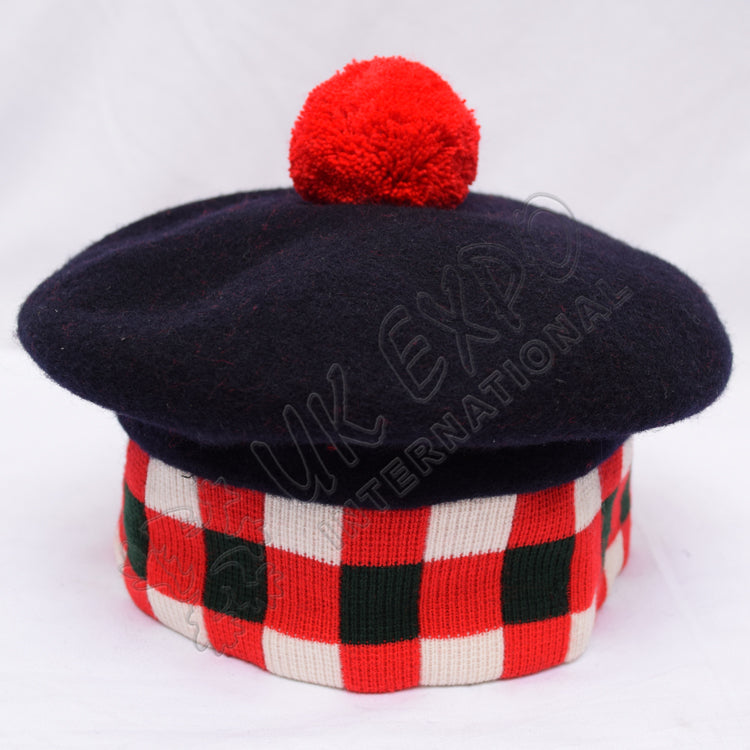 Classic Dicing Navy Hummel Bonnet With Red Pom