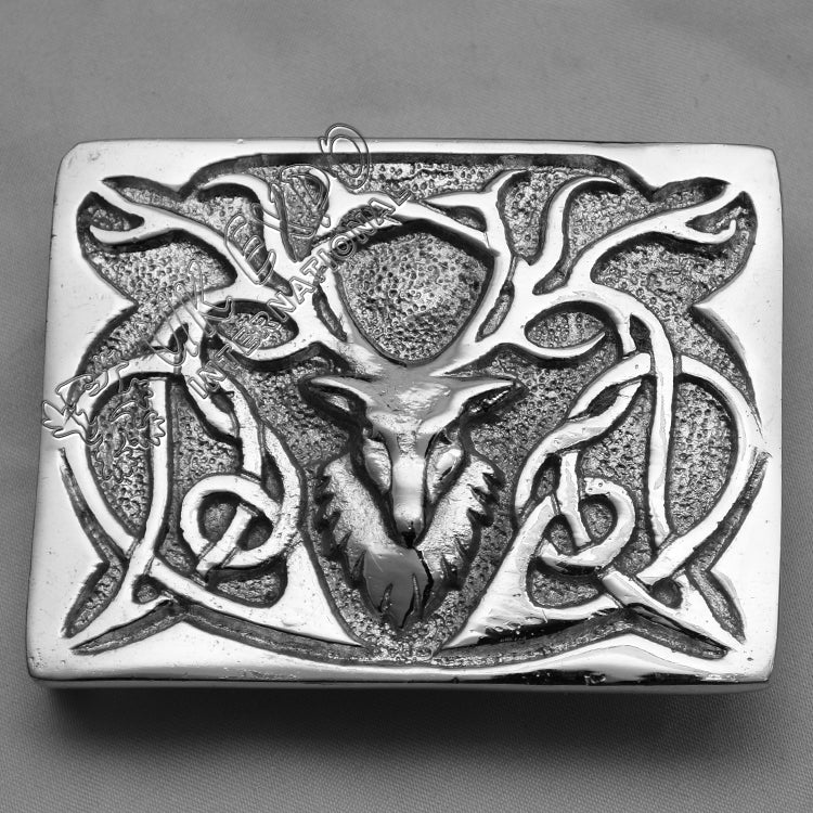 Stag buckle Chrome Antique