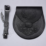 Celtic Double Embossed Black Leather Sporran