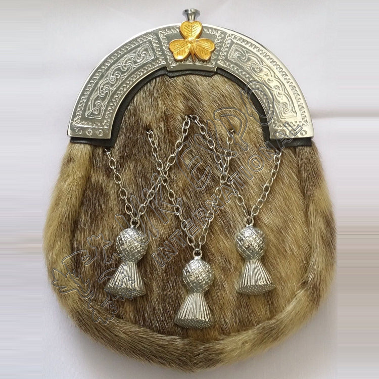 Gold Shamrock Seal Skin Kilt Sporran