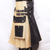 Khaki With Black Color Two Tone Hybrid Kilt
