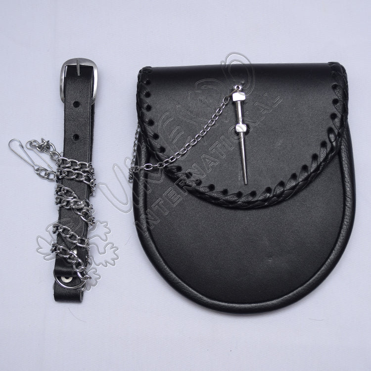 Hand Knot Black Leather Day Wear Sporran