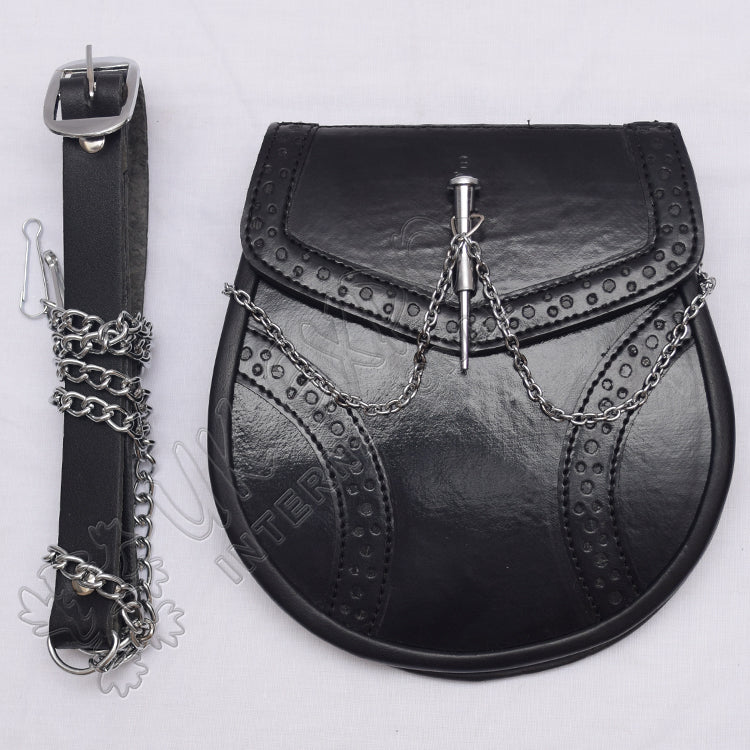 Pin Lock Chain Black Leather Day Wear Sporran