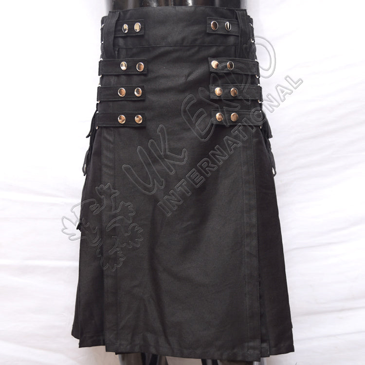 Black Heavy Duty 8 Straps Snap Closing Utility Kilt