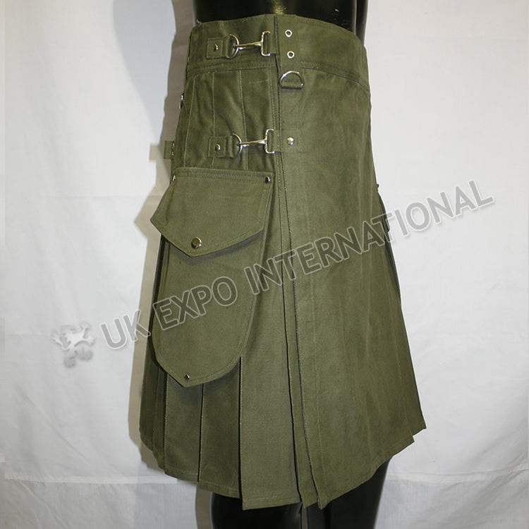 Olive Color Sports Casual Utility Kilt
