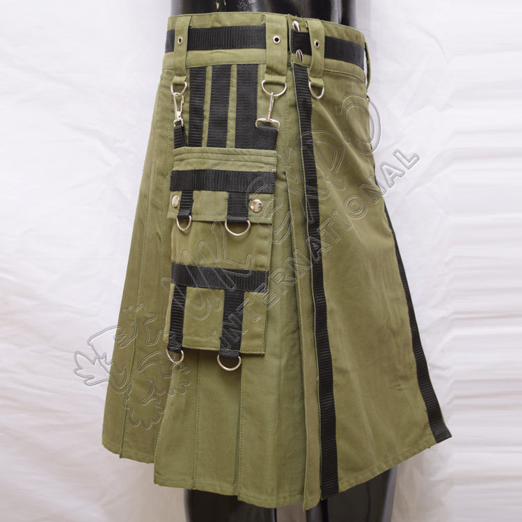 Olive Green Heavy Canvas Sports Casual Utility Kilt