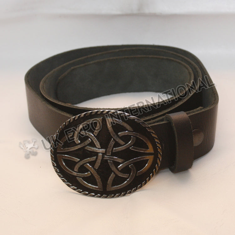 Oval Knot Kilt Buckle Black Color Filled Leather Belt