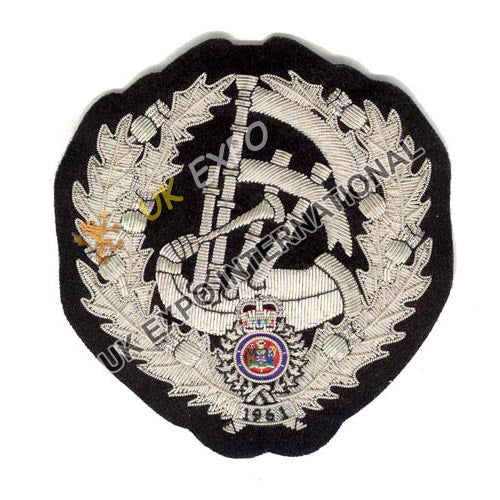 Handmade Silver Bullion Wire Pipe Band Musical Blazer Badge