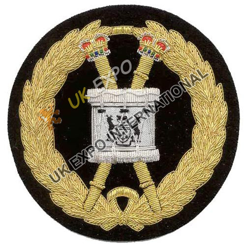 Hand Embroidered Gold Bullion Wire Pipe Band Drummer Musician Badge