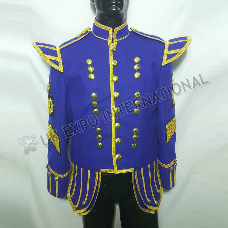 Royal Blue Pipe Band Doublet With Gold Braid & Badges