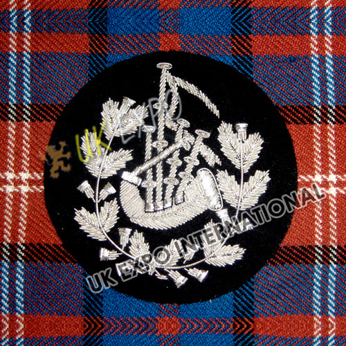Silver Bullion Wire Piper Drummer Badge