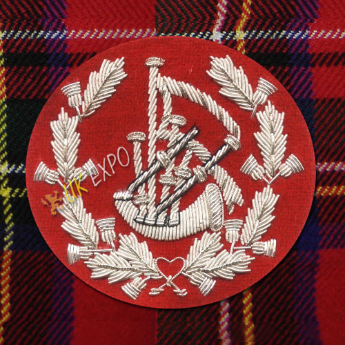 Hand Embroidered Pipe Major Bagpipe Badge