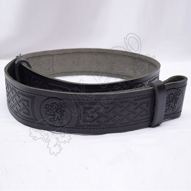 Rampart lion Belt with Scottish Celtic Embossed Leather Belt