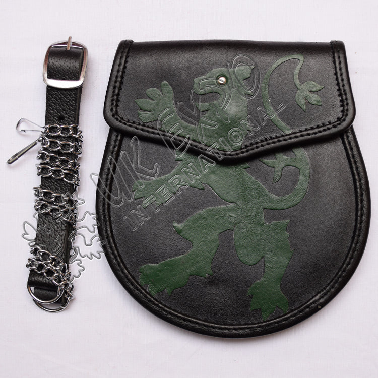 Green Rampant Lion Semi Dress Black Leather Sporran